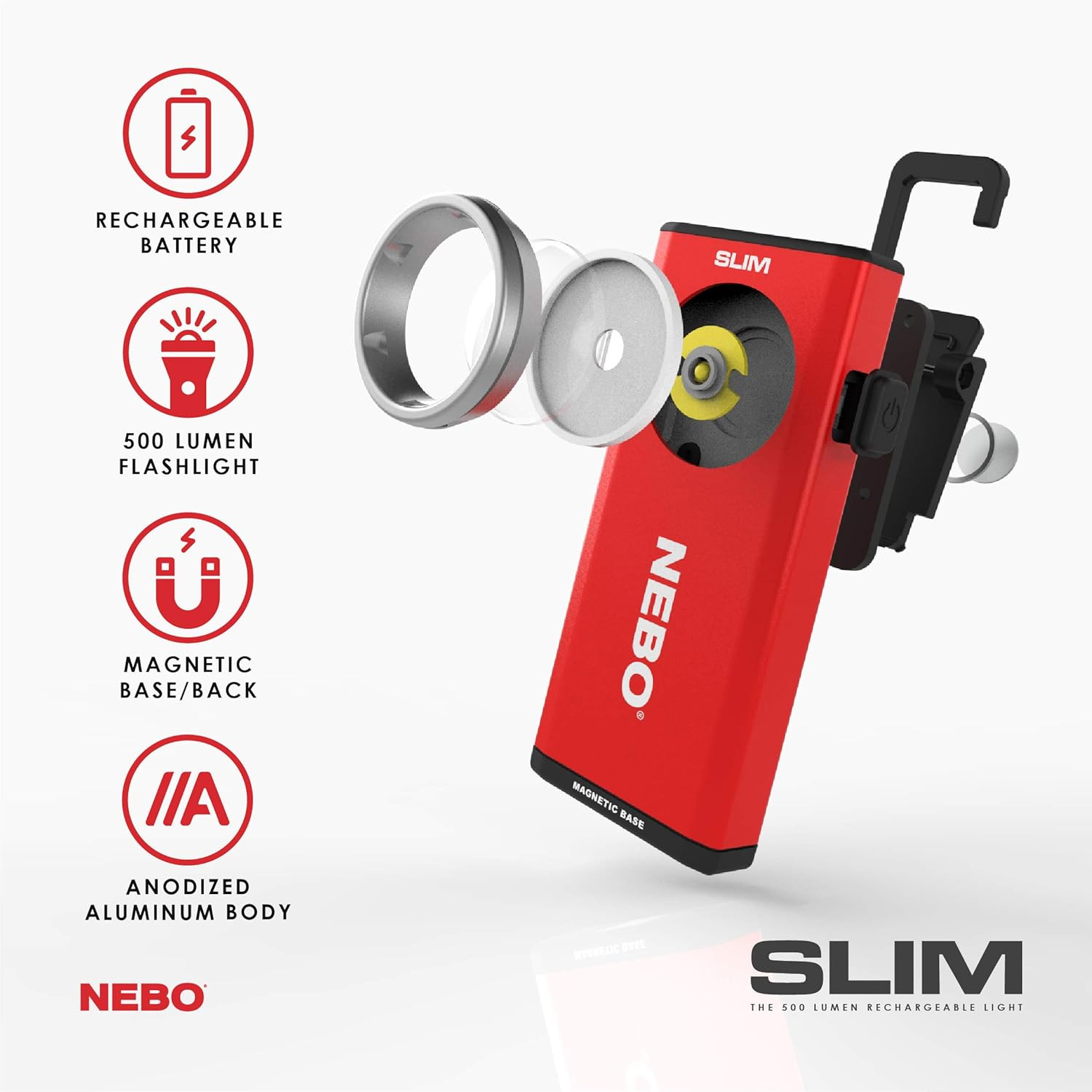 Slim Pocket Flashlight | 500 Lumens, Rechargeable Mini EDC Work Light, Magnetic