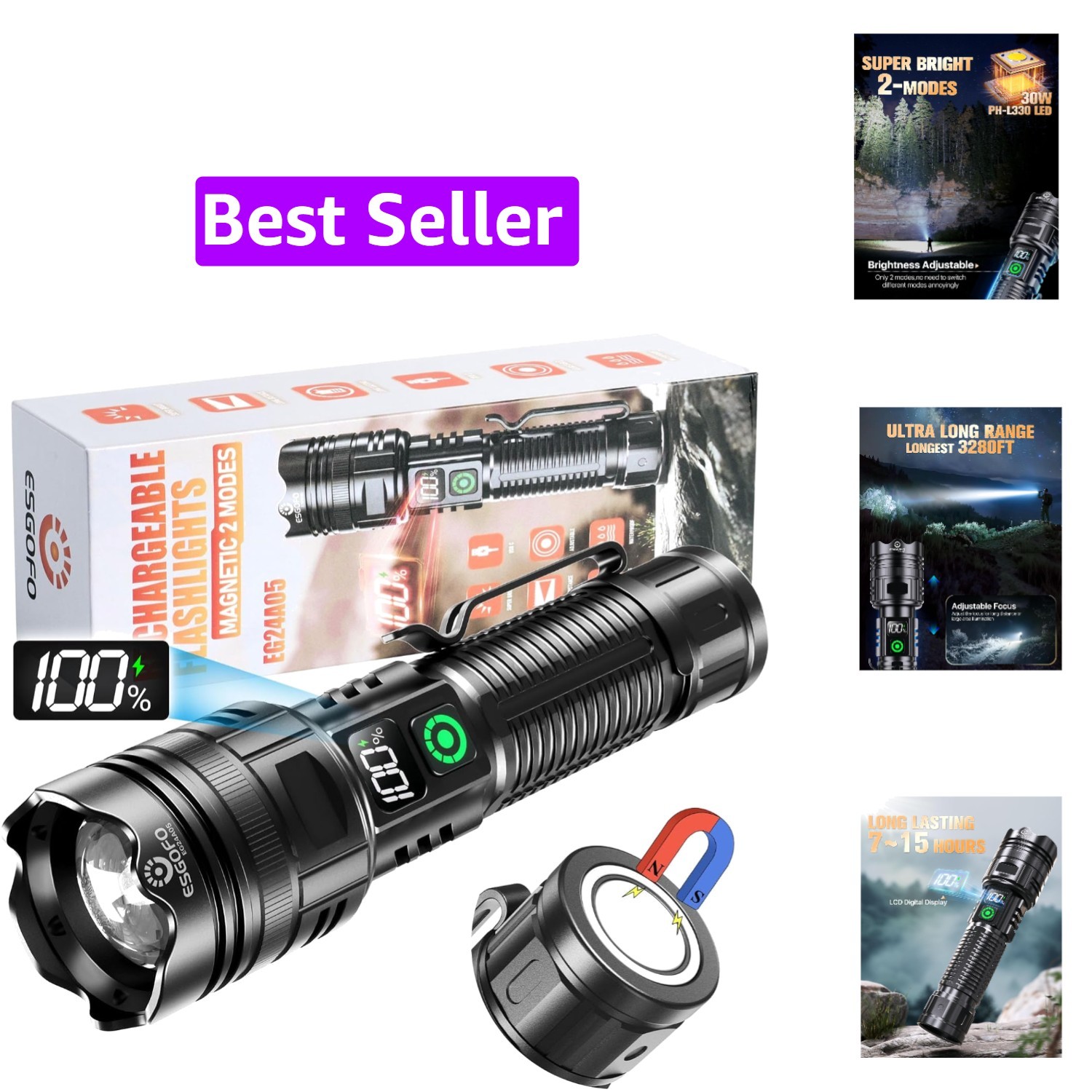 Rechargeable Flashlights High Lumens 100000 2 Modes High/Low, Super Bright Ma…