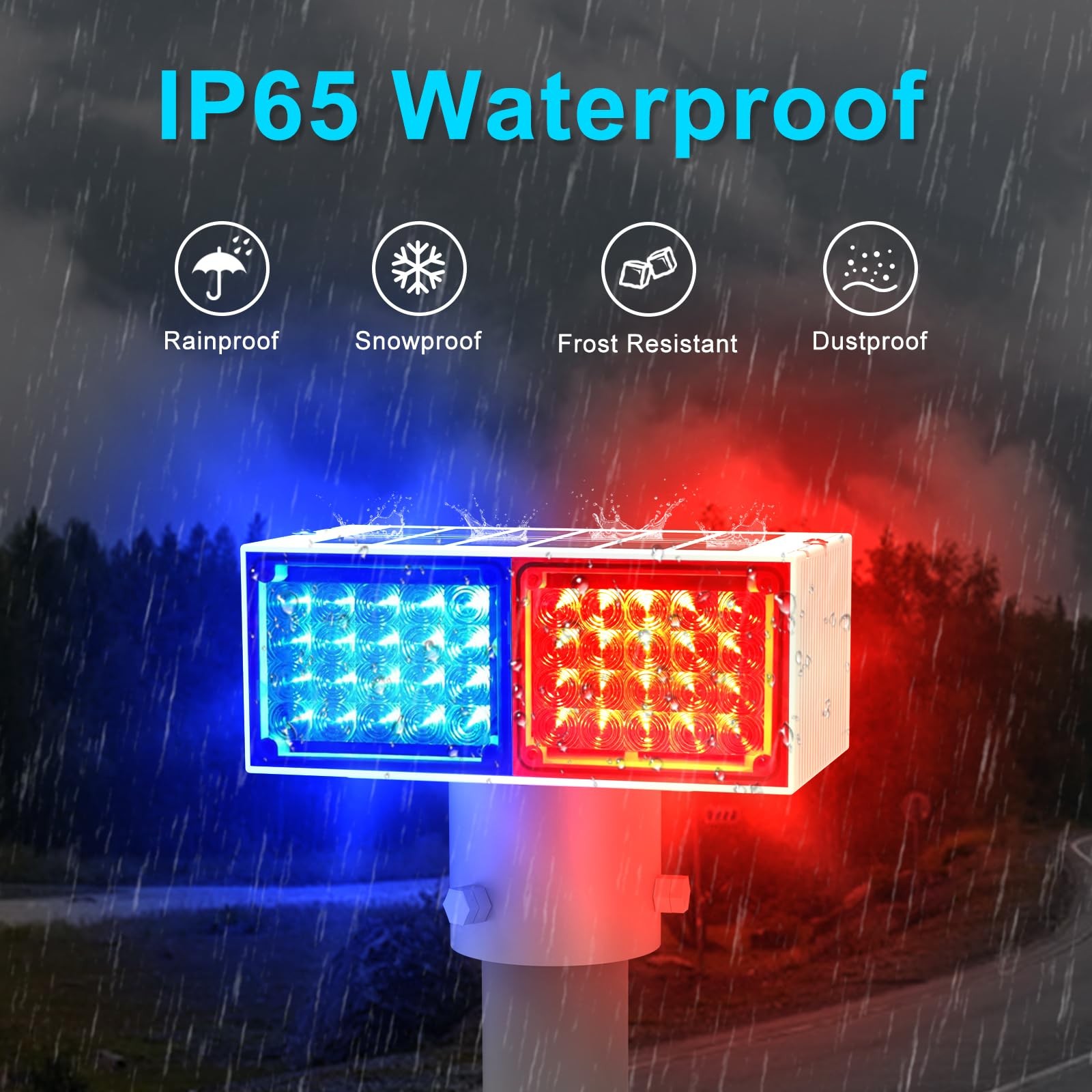 Solar Strobe Light, Bright Red & Blue Light Flashing IP65 Waterproof Solar Wa…