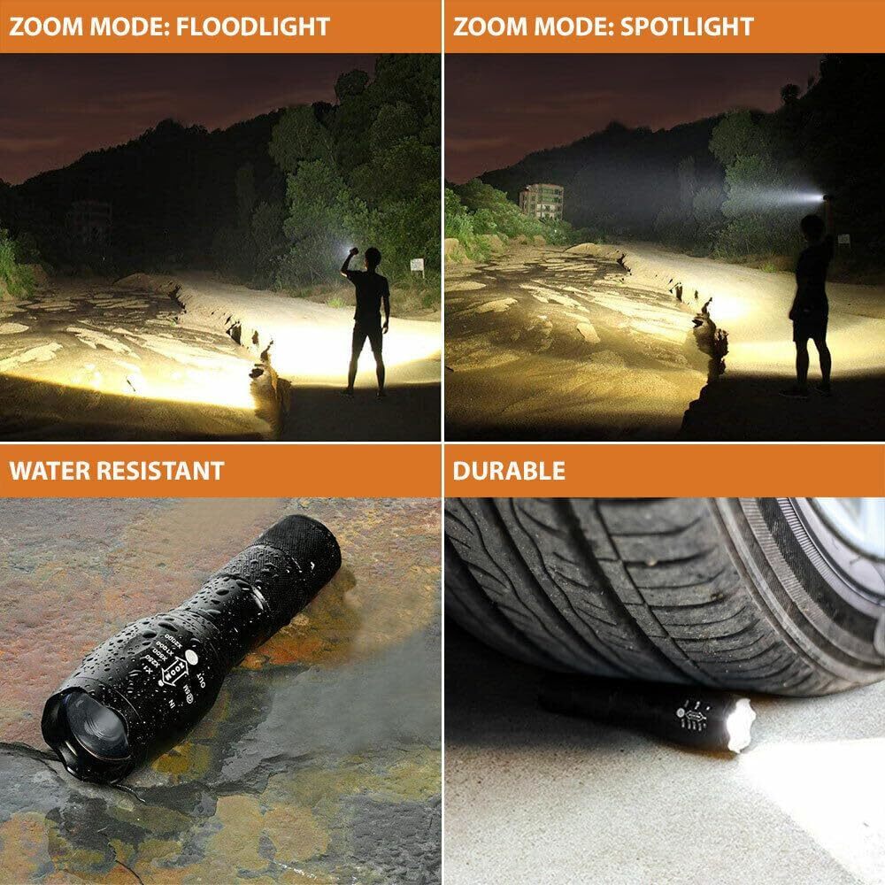 2 IN 1 White Light&Red Light LED Flashlight Zoomable Torch Built-in Battery