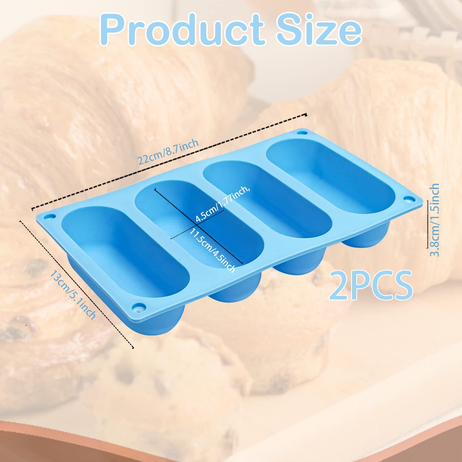 CANIPHA 2 Pack Hot Dog Bun Pan, Silicone Molds 22*13, Blue