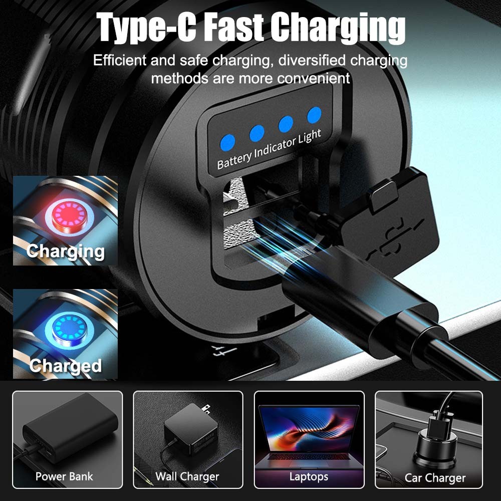 10W Laser White LEP Flashlight Zoom USB Rechargeable Torch High Powerful Light