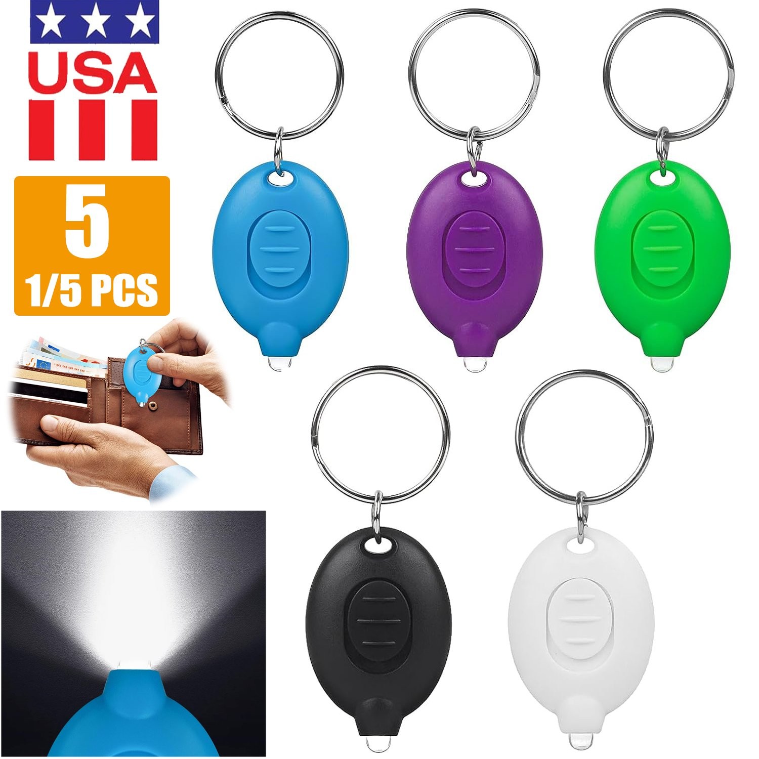 5x LED Keychain Flashlight Mini Keychain Light, Key Ring for Outdoor Activities
