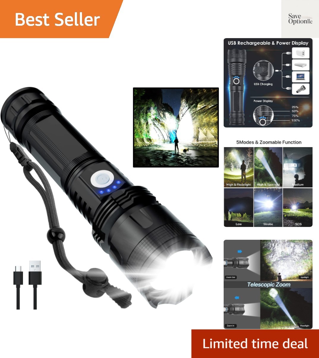 Rechargeable Flashlights High Lumens, 90000 Lumens Super Bright LED Flash Lig…