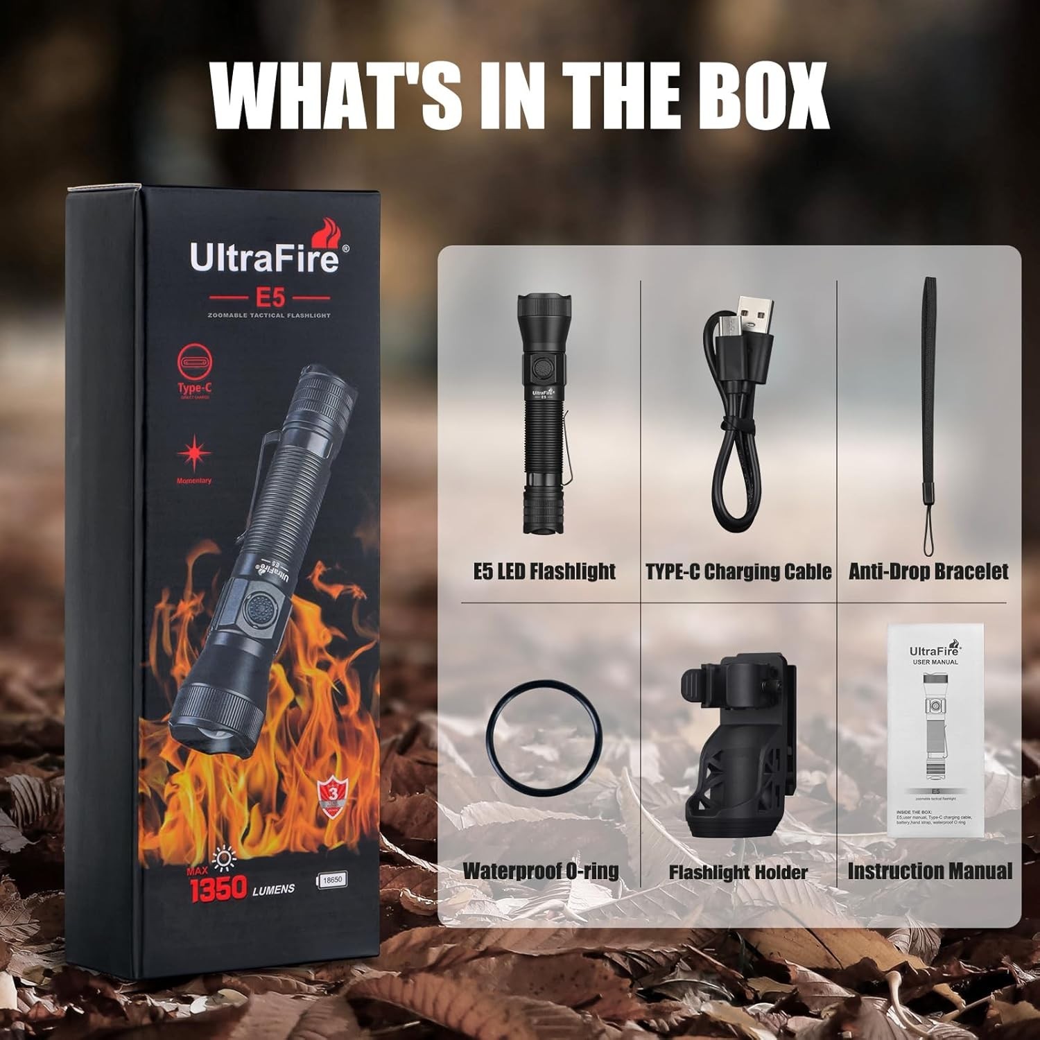 ULTRAFIRE Tactical EDC Flashlight with Holster,1350 High Lumens Rechargeable Pol