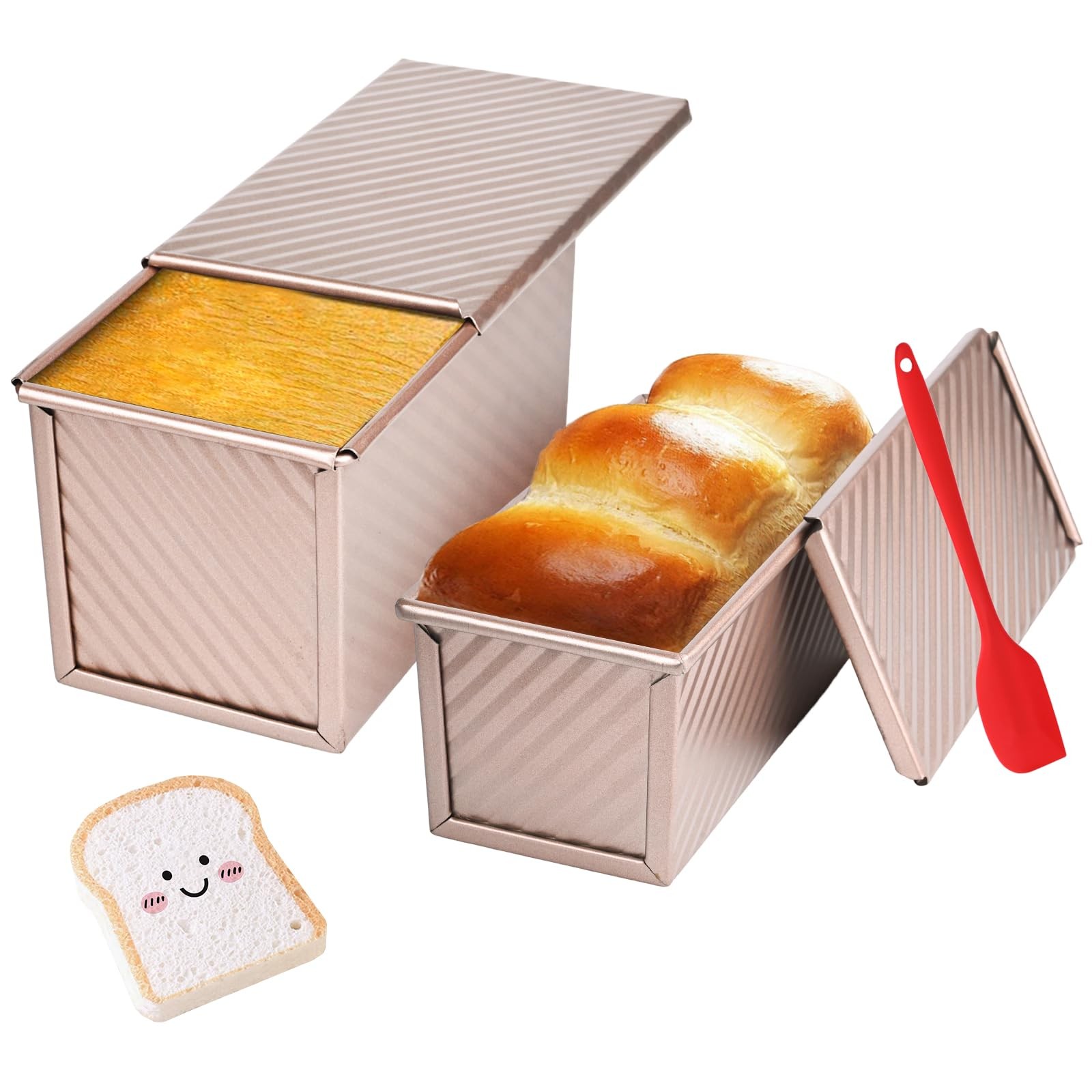 CFGUK 2 Pack Pullman Loaf Pan with Lid, 1 lb/0.5 lb 1lb+0.5lb, Rose Gold