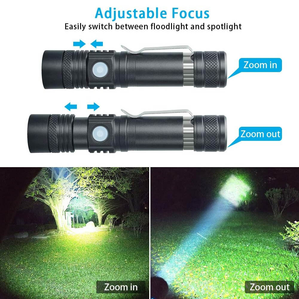 Tactical Flashlight 300M Rechargeable IP65 Waterproof -3 Modes Zoomable Mini Led