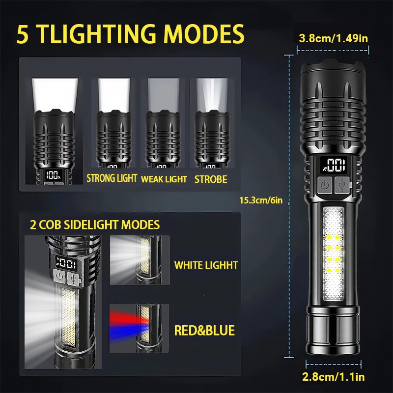990000000Lumen Super Bright LED Tactical Flashlights Rechargeable LED Work Light