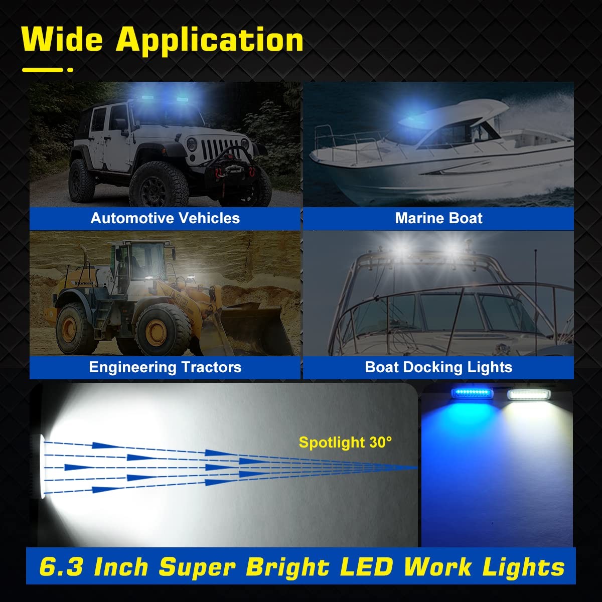WFPOWER LED Marine Boat Lights, 6.3Inch White & Blue Spreader 2 In 1 Deck Spot L