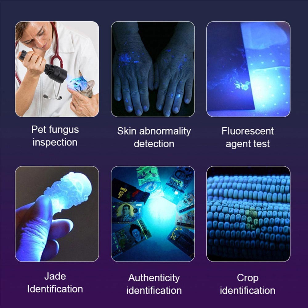 High Powerful LED Flashlight Blacklight 365Nm UV Light Ultraviolet Inspect Lamp