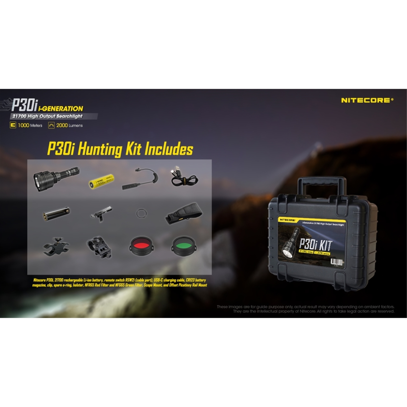 ~NEW~ Nitecore P30i 2000 Lumen 1093 Yard Long Throw Flashlight Hunting Kit