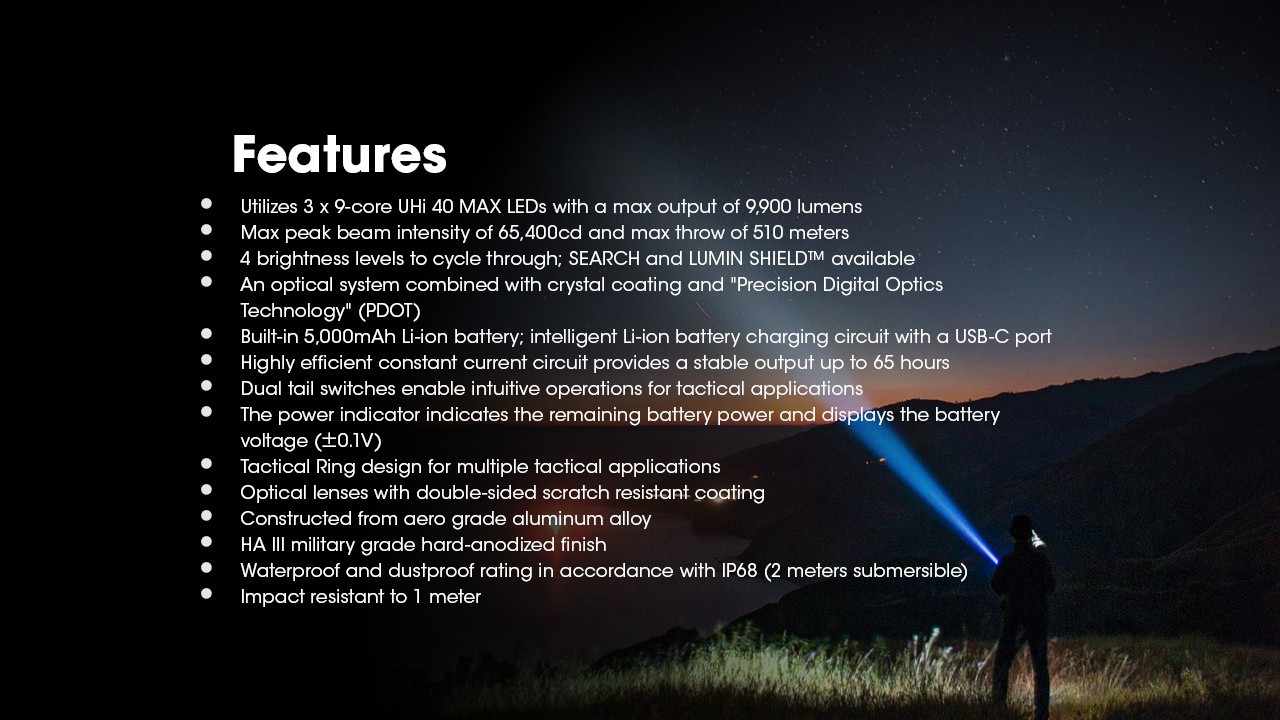 Nitecore TM9K Pro 9900 Lumens 510m Throw Fast Charging USB-C Flashlight Tactical