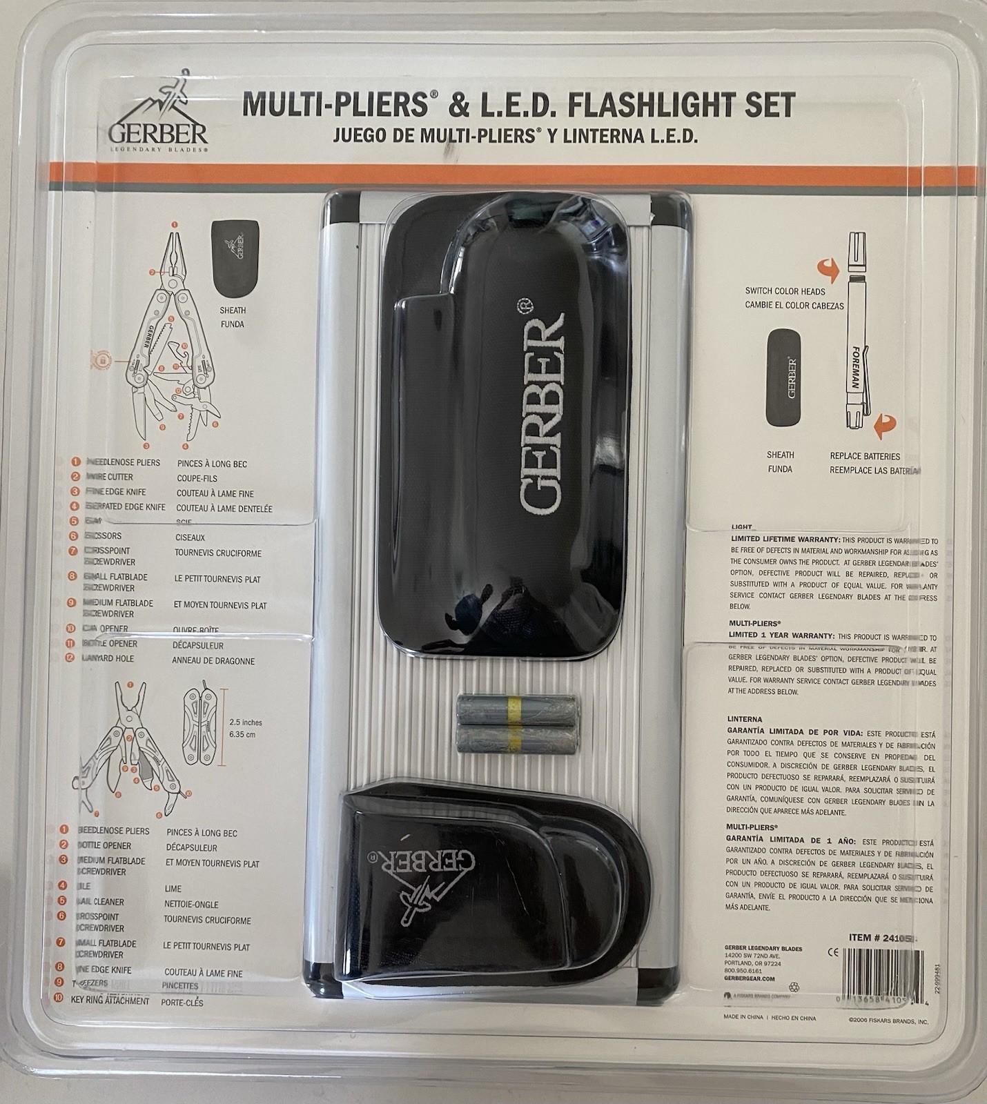 GERBER MULTI-TOOL PLIERS L.E.D FLASHLIGHT W 3 LENSES/HARD CASE NEW IN PACKAGE