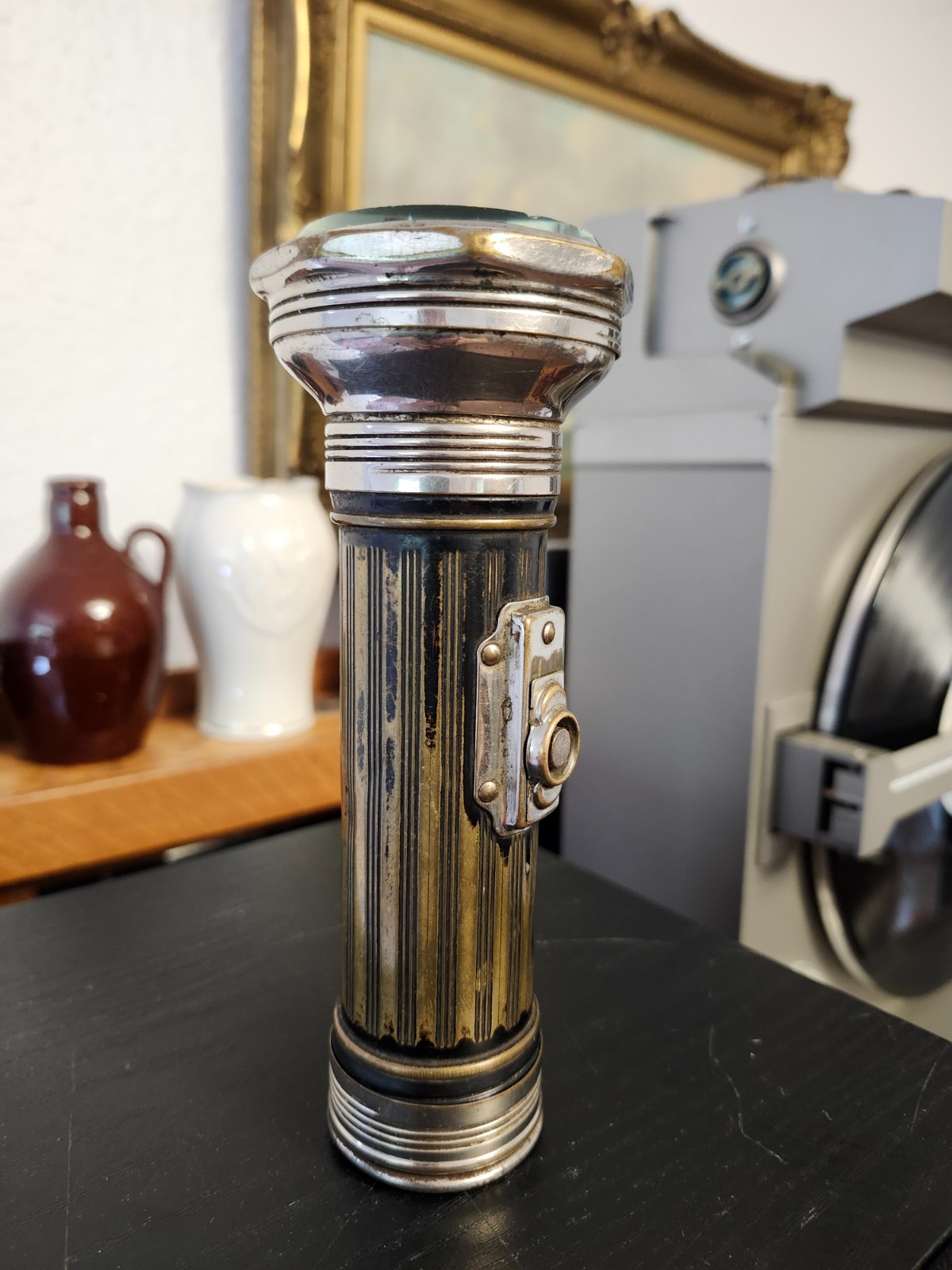 Vintage Eveready Metal Flashlight Brass Chrome 2-D batteries WORKING