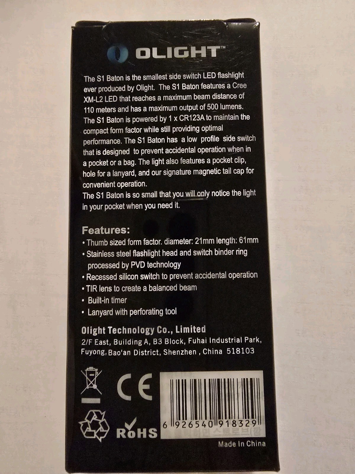 OLIGHT ORIGINAL S 1 NEW COLLECTIBLE CONDITION 500 LUMENS IMPOSSIBLE TO FIND