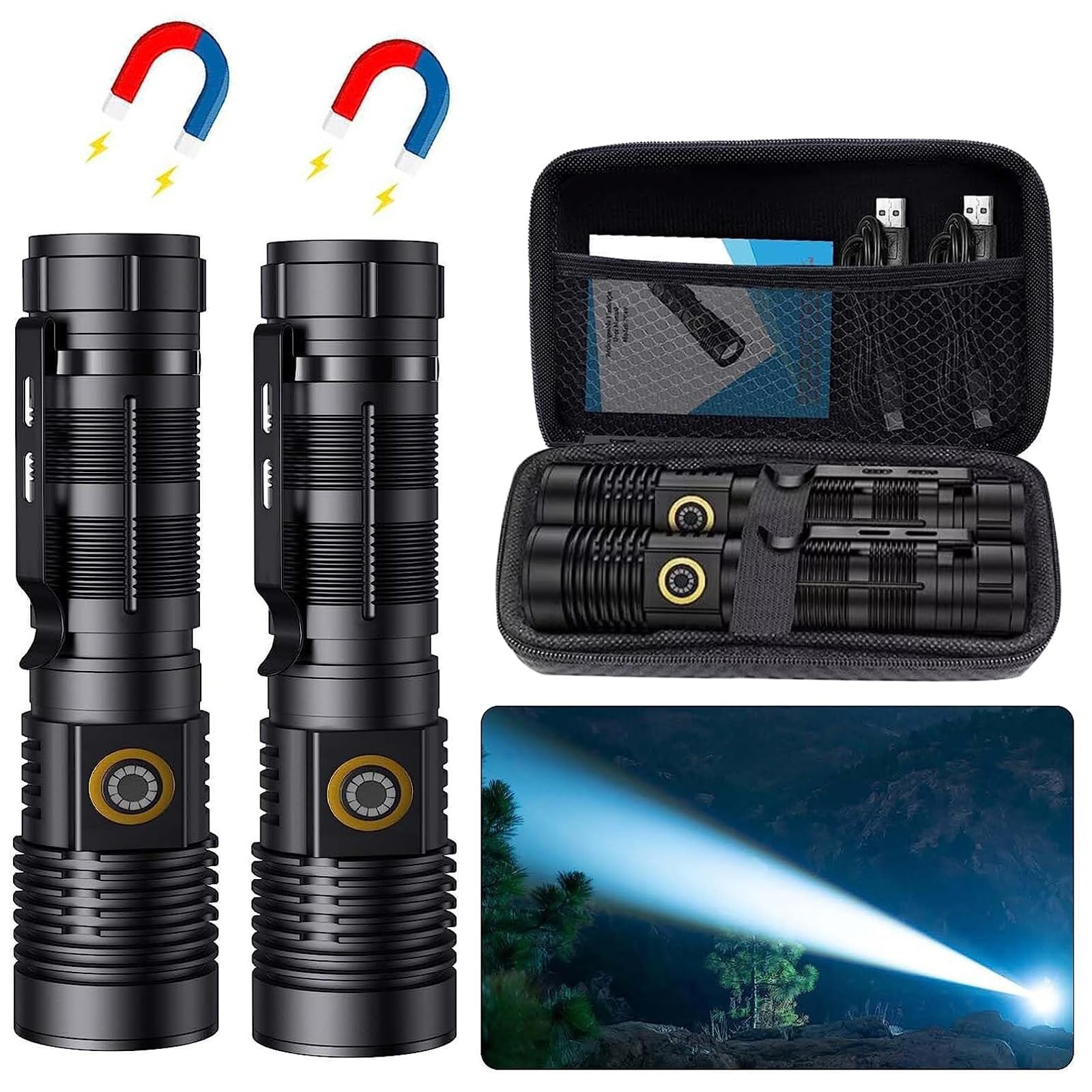 Super Bright Rechargeable Tactical Flashlight – 1500m Long Beam, USB Zoomable, 5
