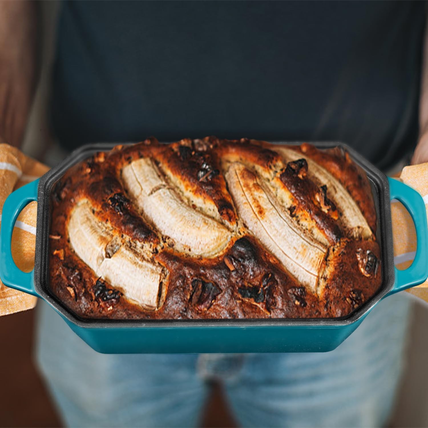 Flavehc Bread Pan Cast Iron Loaf with Lid 8.5×4.5 Inch, DarkCyan