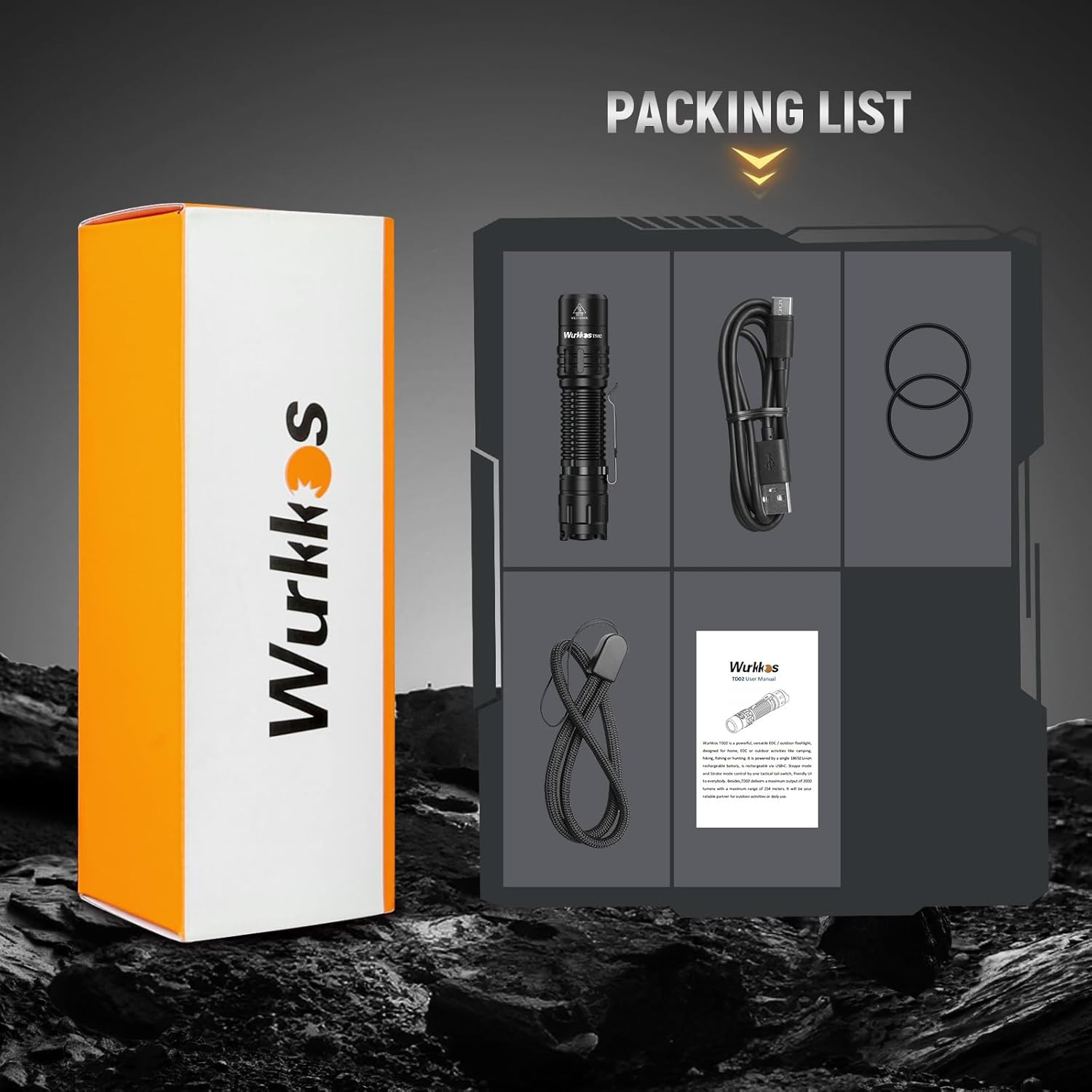 Wurkkos TD02 Led Tactical Flashlight, Super Bright Pocket Flashlights Rechargeab