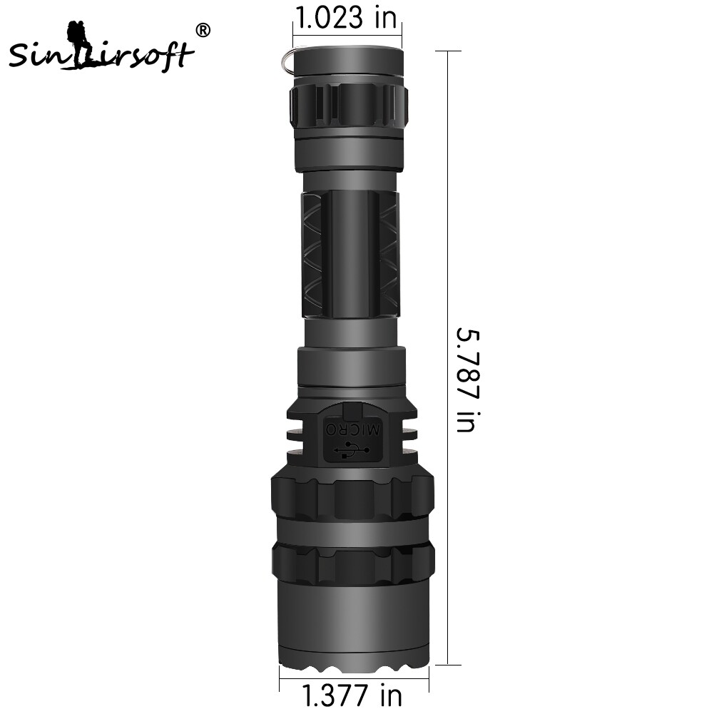 Mini Tactical Flashlight LED Torch USB Rechargeable Picatinny Rail Mounted