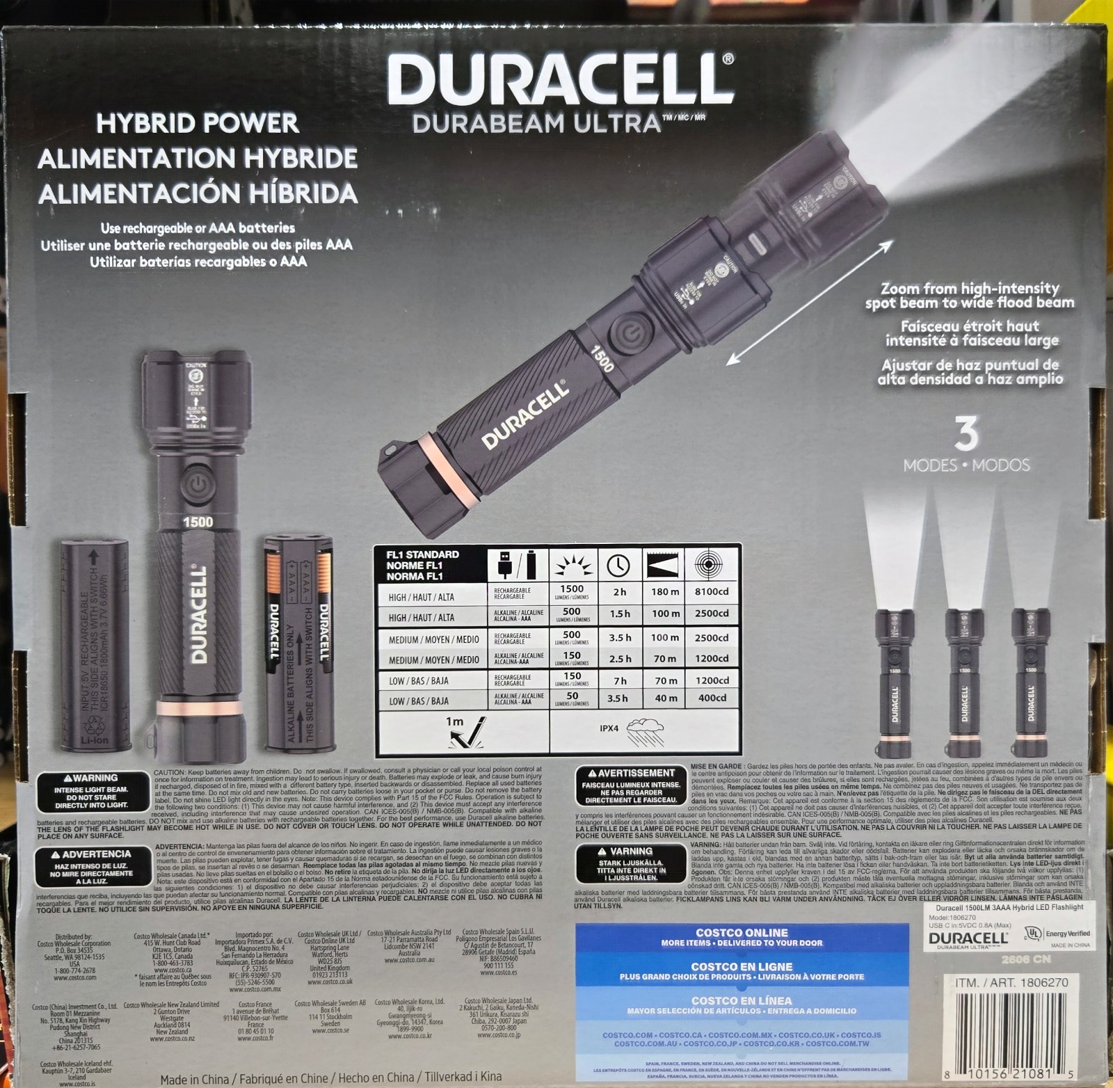 Duracell Durabeam Ultra Hybrid🔦🔦🔦 Flashlights 1500 Lumens Rechargeable 4 Pack