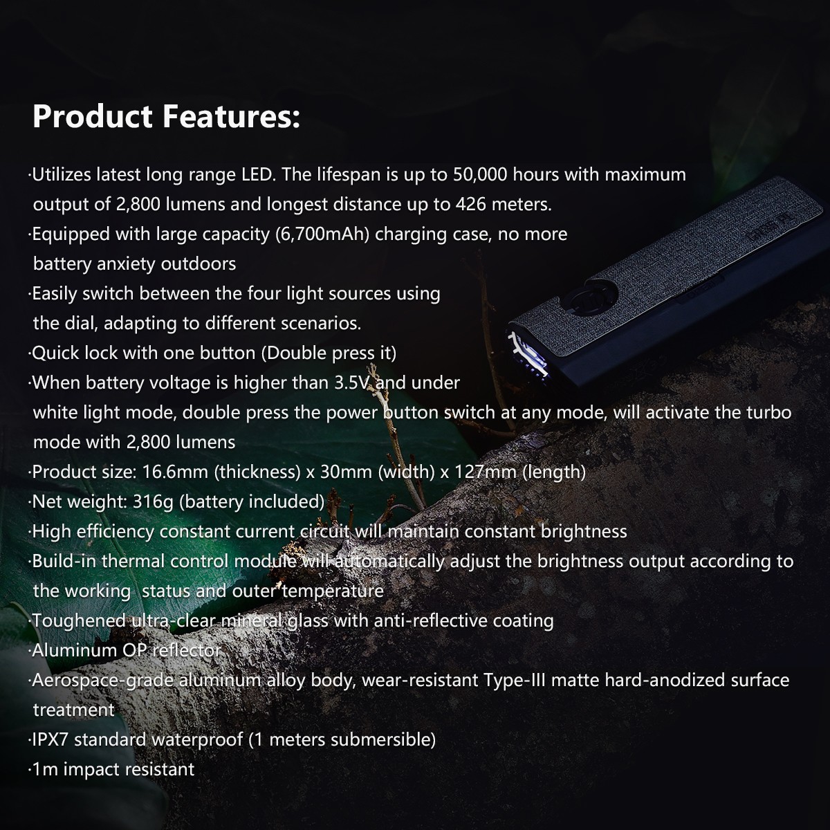 IMALENT GR35 High Power LED Flashlight 2800LM Long Distance Beam UV Green Laser