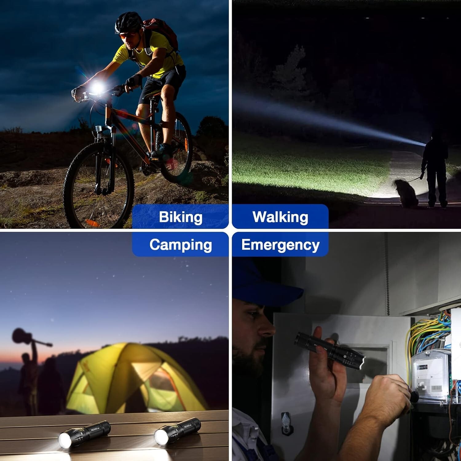 Tactical Flashlight 2 Pack, Bright Zoomable LED Flashlights High Lumens with 5 M