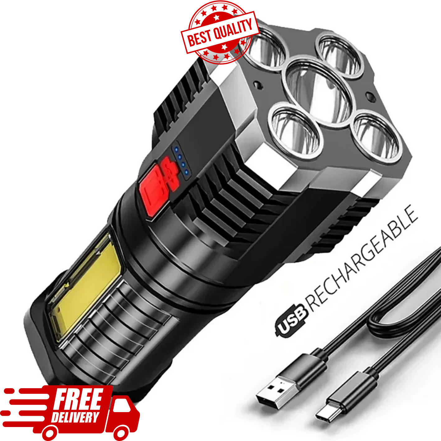 Super Bright LED Torch Flashlight+USB Rechargeable Tactical Camping Outdoor Lamp