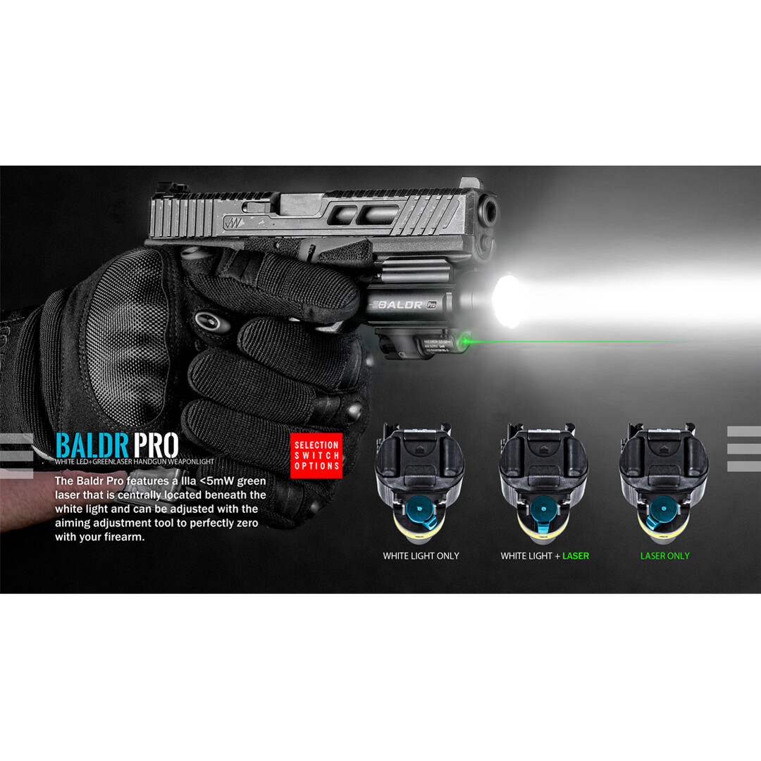 Olight Baldr Pro 1350 Lumen Pistol Flashlight with Green Laser Sight (Black)