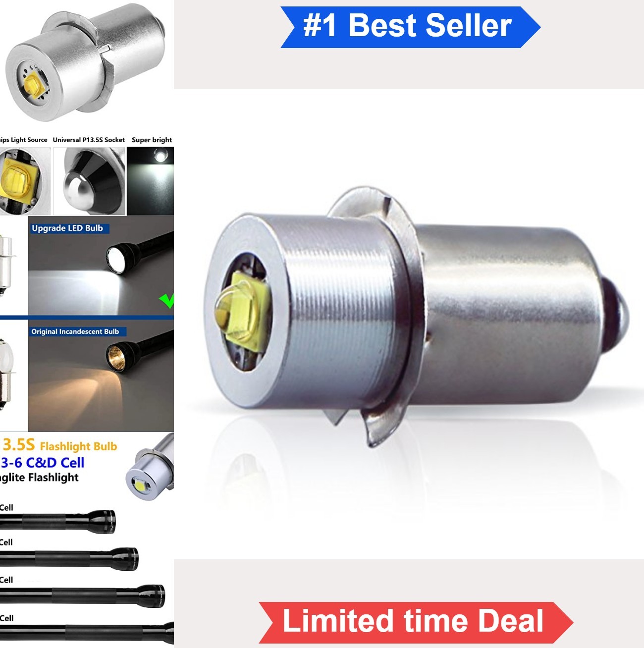 LED Flashlight Bulb 3W DC 4-12V PR Style Flange Upgrade for 3-6 Cell C D Torch