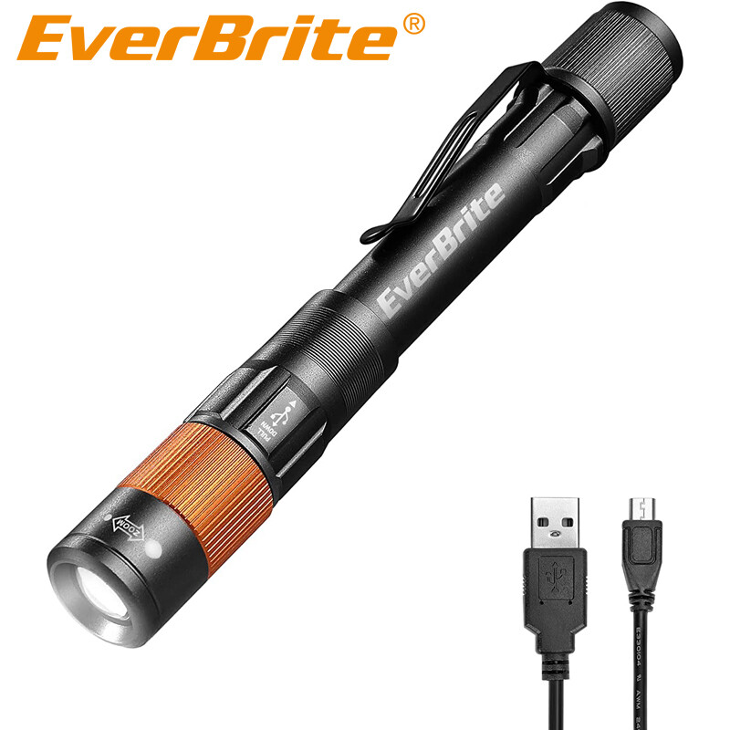 EverBrite Rechargeable Pen Light 4 Modes Light Zoomable Handheld Flashlight NEW