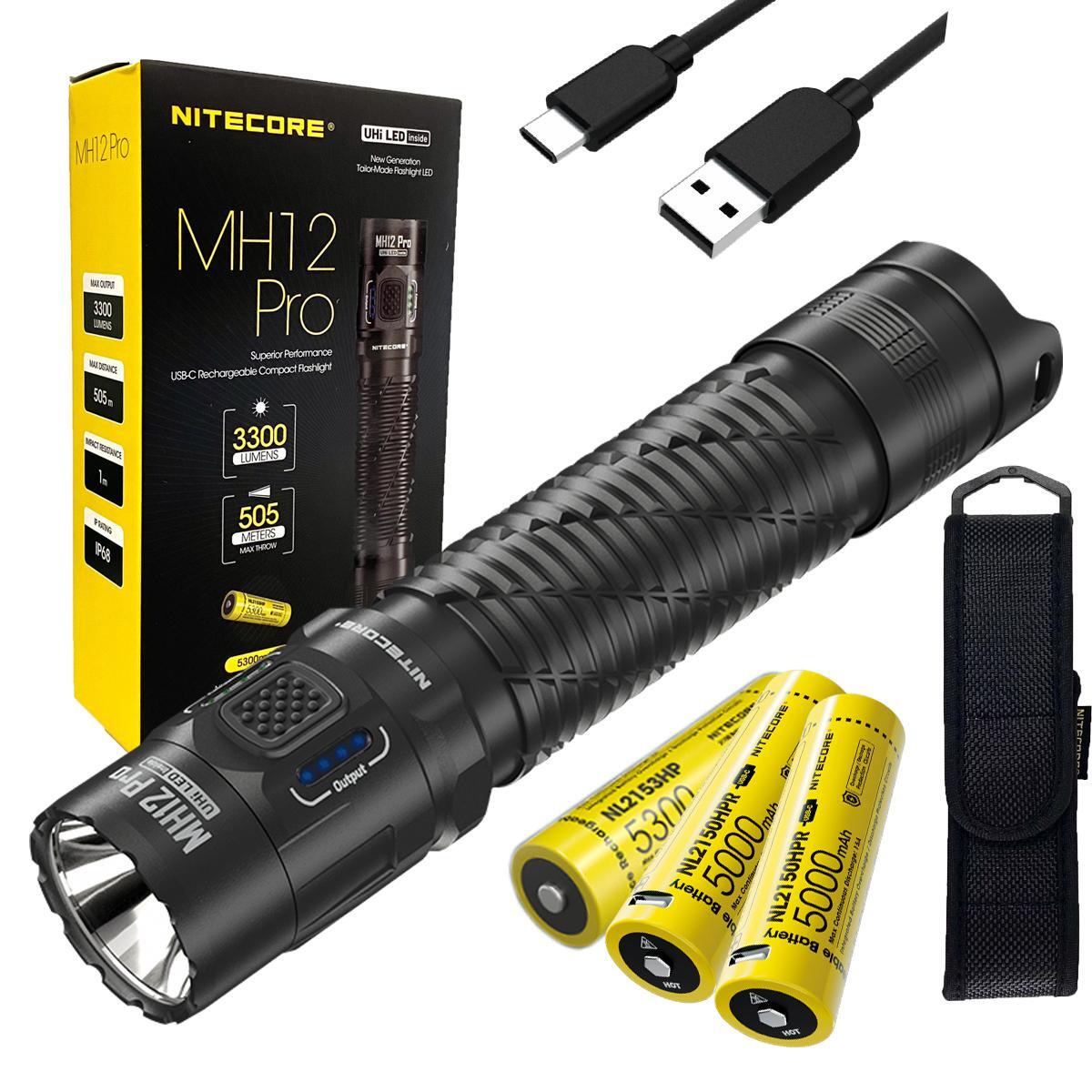 Nitecore MH12 PRO Rechargeable Flashlight -3,200 Lumens w/ 2x EXTRA NL2150HPR Ba