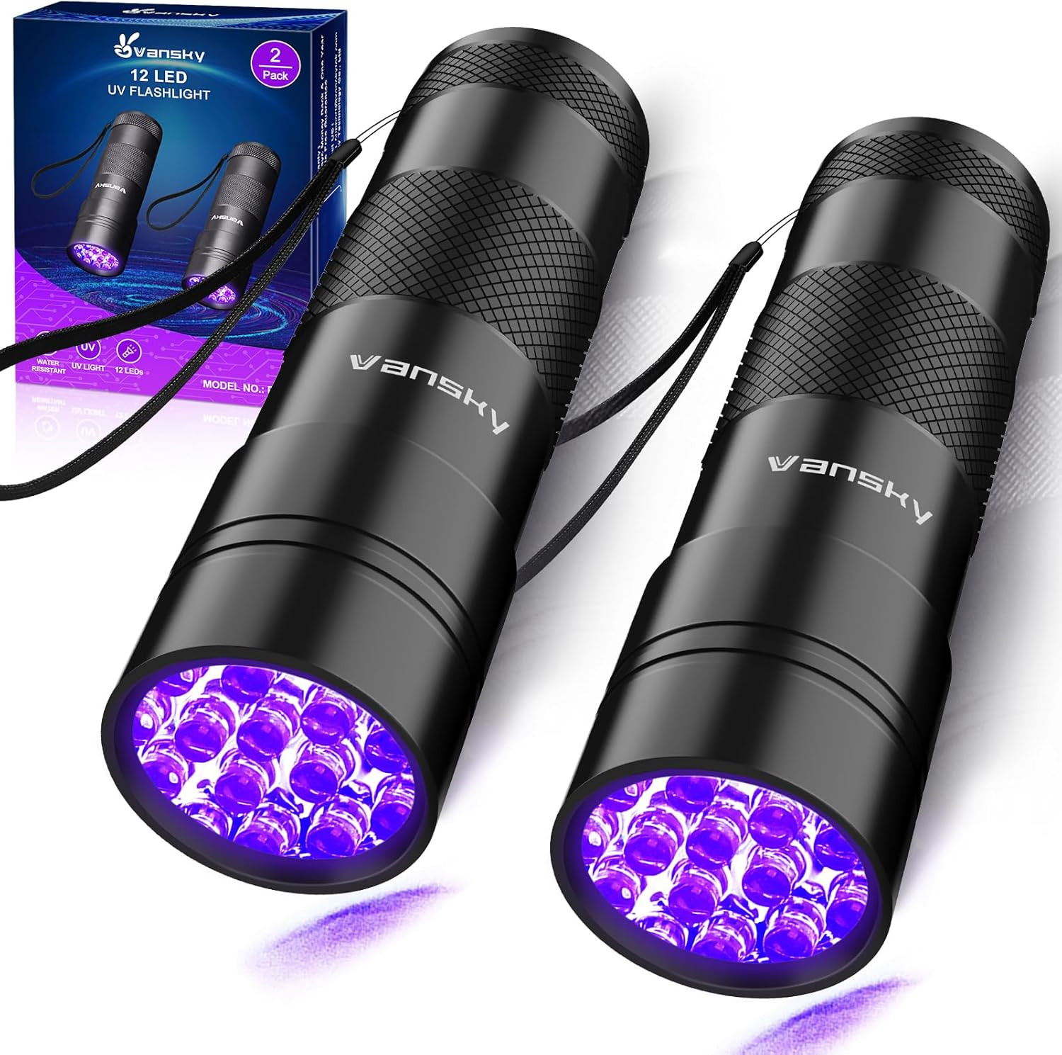 Black Light UV Light Flashlight: Vansky 395Nm 12 LED 2 Pack Ultraviolet Blacklig