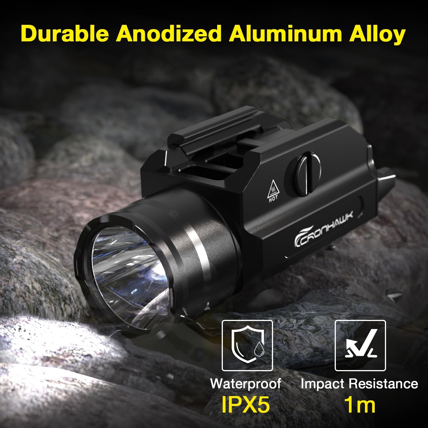 CRONHAWK Rechargeable Pistol Light, 1350 Lumen Rail Mounted Tactical Gun Flas…