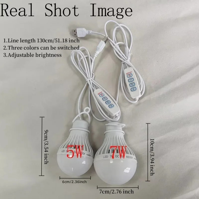 DC5V Led Camping Light 5W/7W Usb Emergency Bulb 3-Color Dimmable Hanging Tent Li