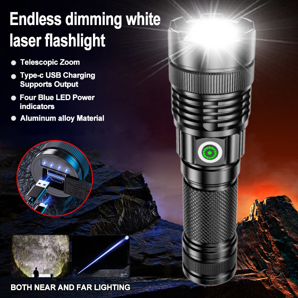 NEW 30W LEP Flashlight Super Bright Torch Hunting White Light Built-in Battery
