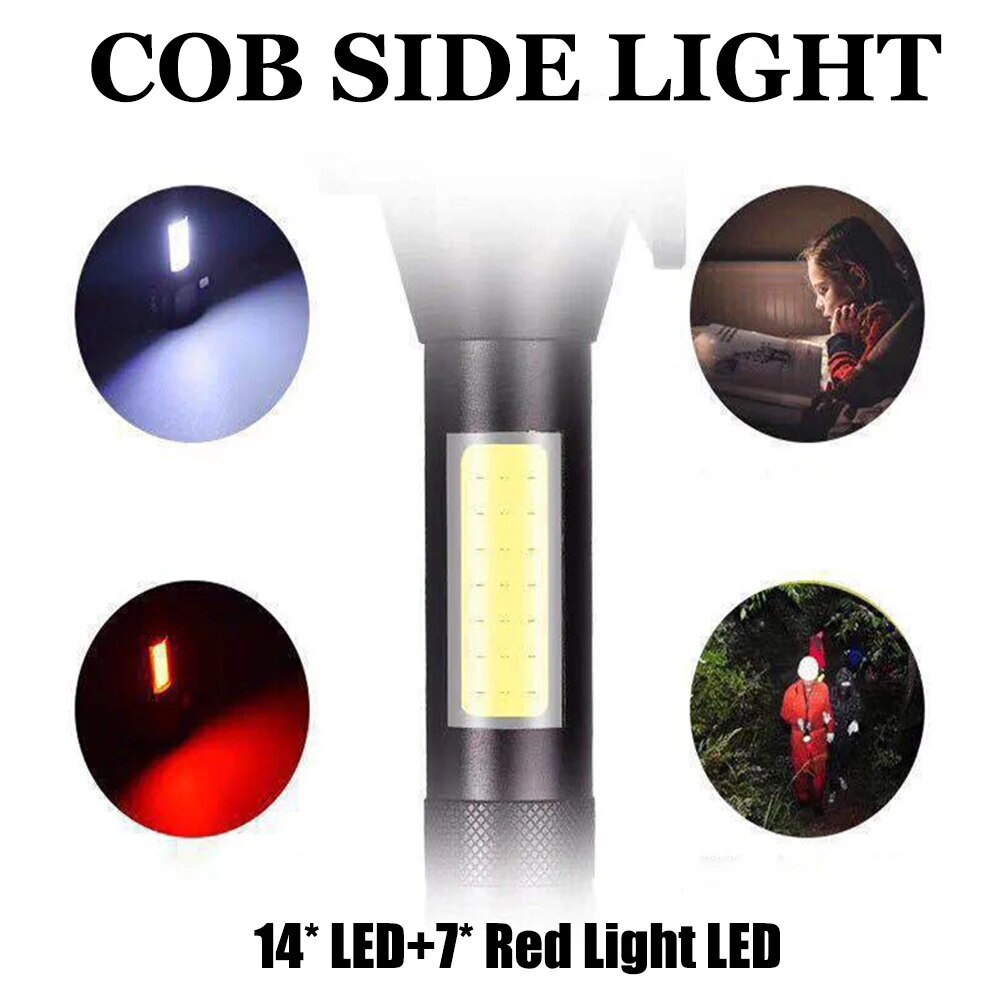 Multifunctional 4 in 1 Self-defense Flashlight Powerful LED+COB Waterproof