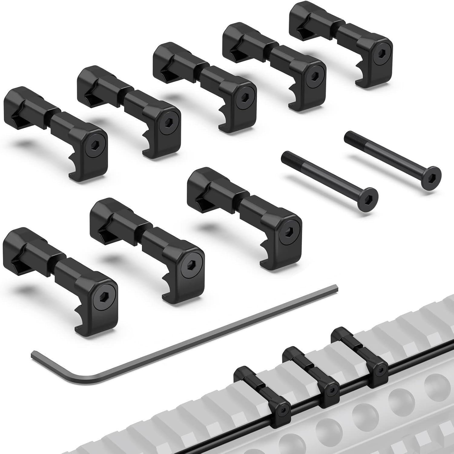 Durable Polymer Cable Clips for Flashlights – Black, 8 Pack for Picatinny Mounts