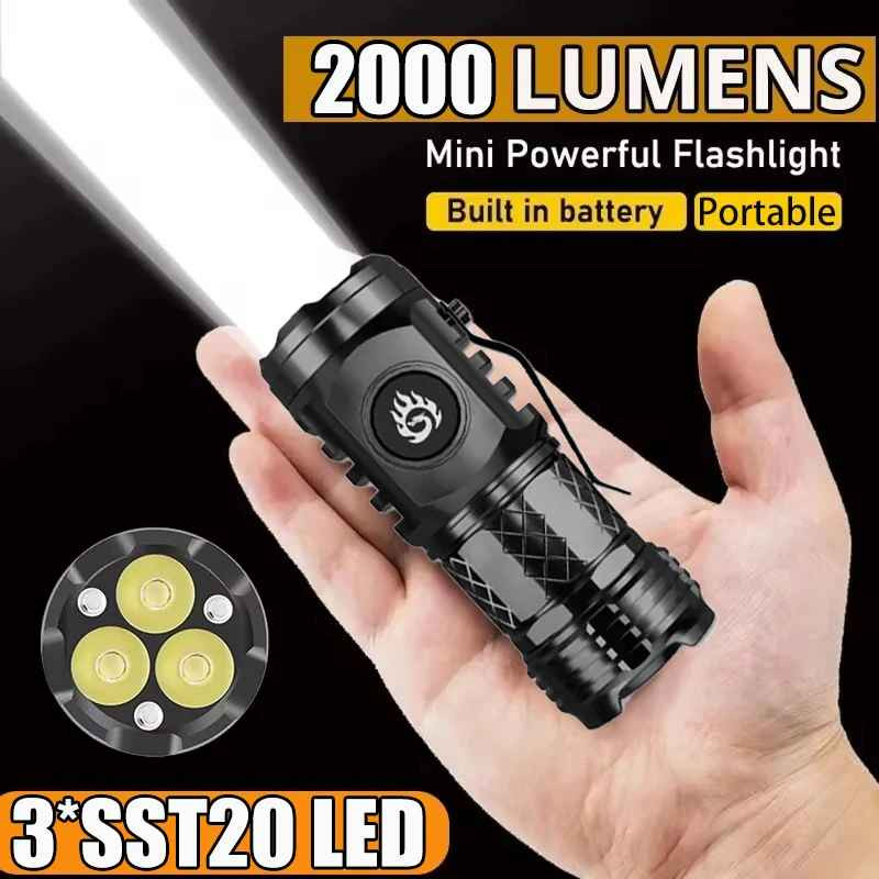 Rechargeable LED Flashlight Built-In Battery Pen Clip Torch Camping Outdoor