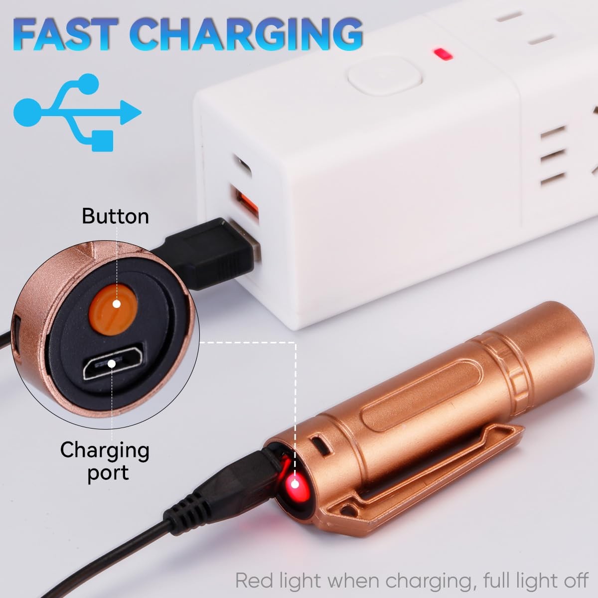 Mini Flashlight 300 Lumens – 3 Modes (High/Low/Strobe) – Rose Gold Penlight w…
