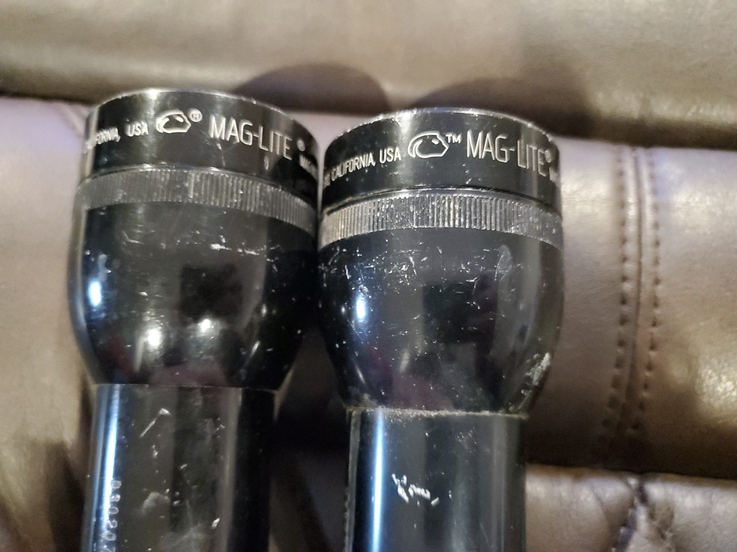 Lot Of 2 Mag-Lite Flashlight 12.5 Inch Black Metal D-Cell Made In USA, 1 Works