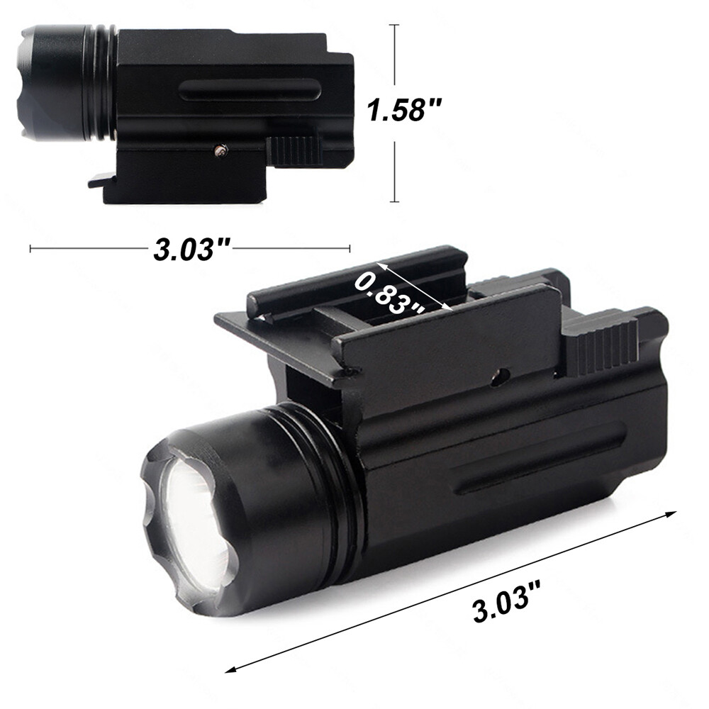 Tactical LED Flashlight Handgun/Rifle Torch Light For 20mm Picatinny Rail Mount