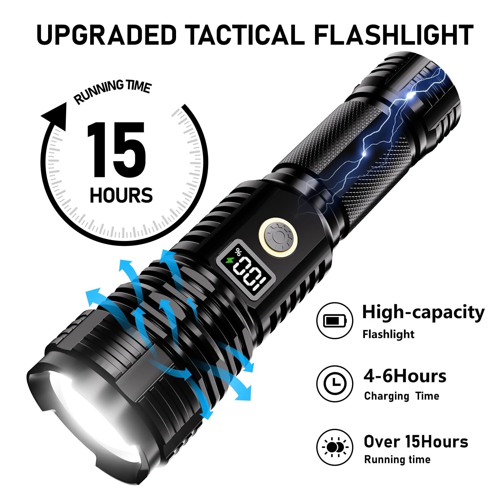 High Lumens Rechargeable Flashlight 100000LM LED Tactical Waterproof