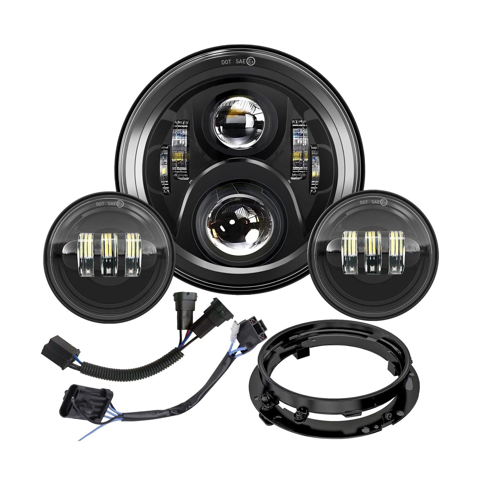 7 inch Motorcycle LED Headlight 4.5″ Fog Passing Lights DOT Kit for Harley Da…
