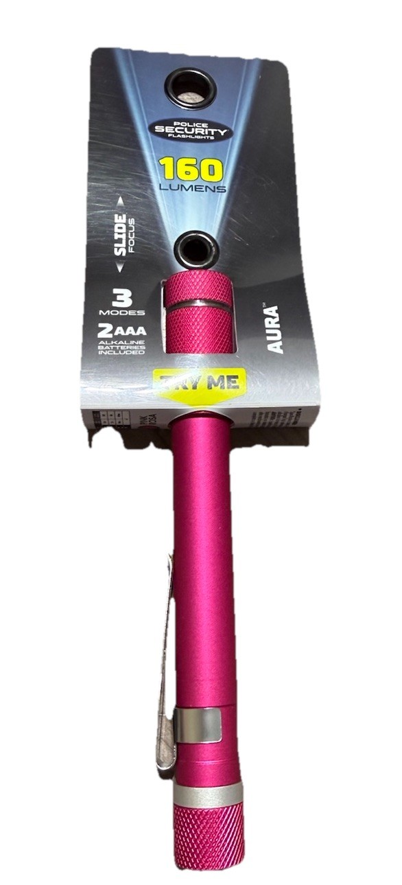 NEW Police Security AURA Bright Pink Aluminum LED Flashlight 160 Lumens