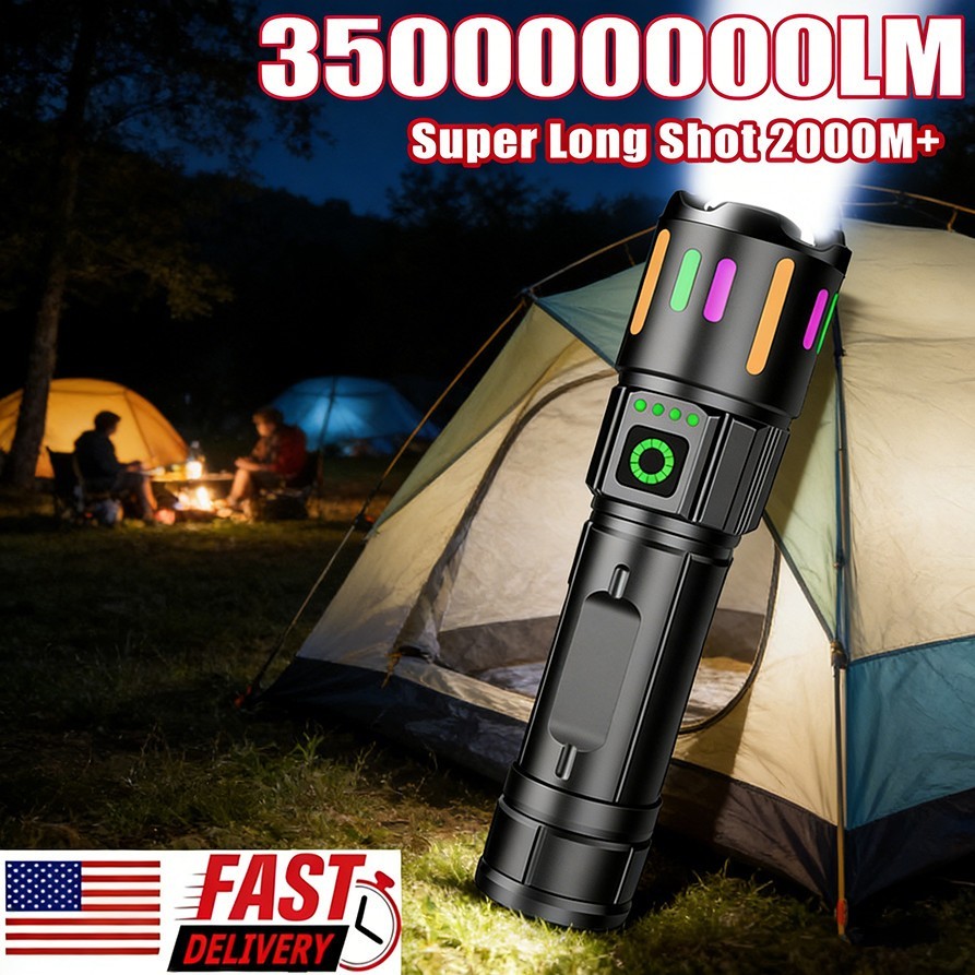350000000 Lumen Super Bright LED Tactical Flashlight Rechargeable Work Light+-##