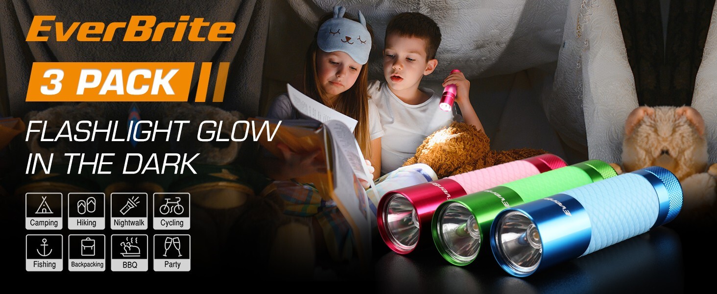 EverBrite 3-Pack Aluminum LED Flashlight Glow in Dark Flashlight 9XAAA Batteries