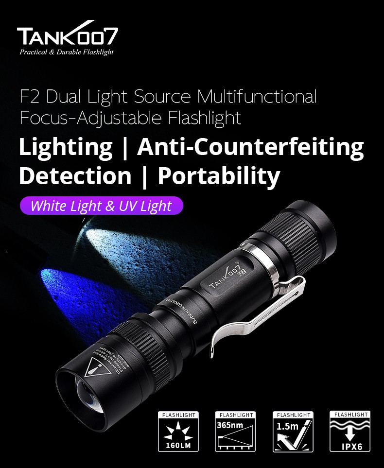 LED White Light Flashlight & BlackLight 365NM for Camping Pet Urine Detection