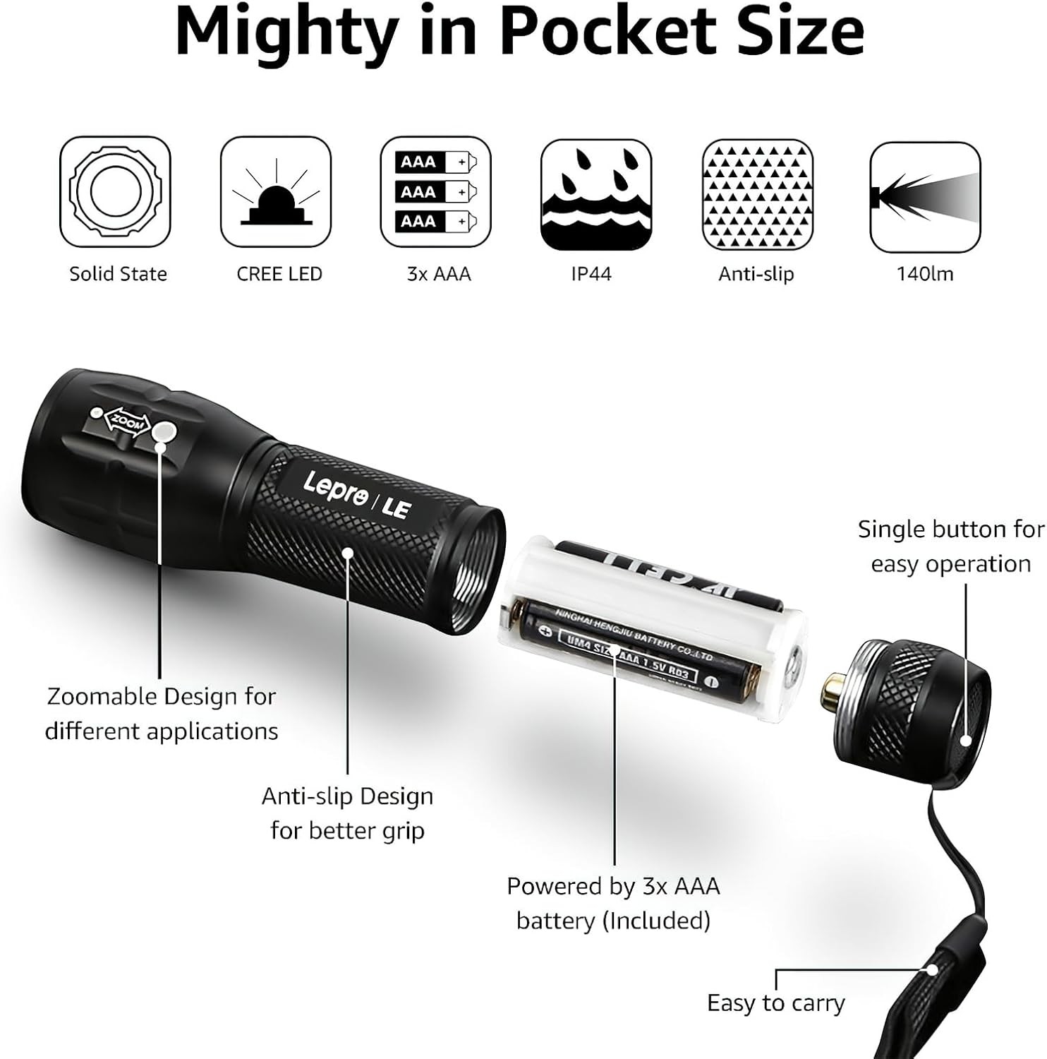 Lighting EVER 2 Pack Bright Flashlight Adjustable Focus Waterproof for Outdoor