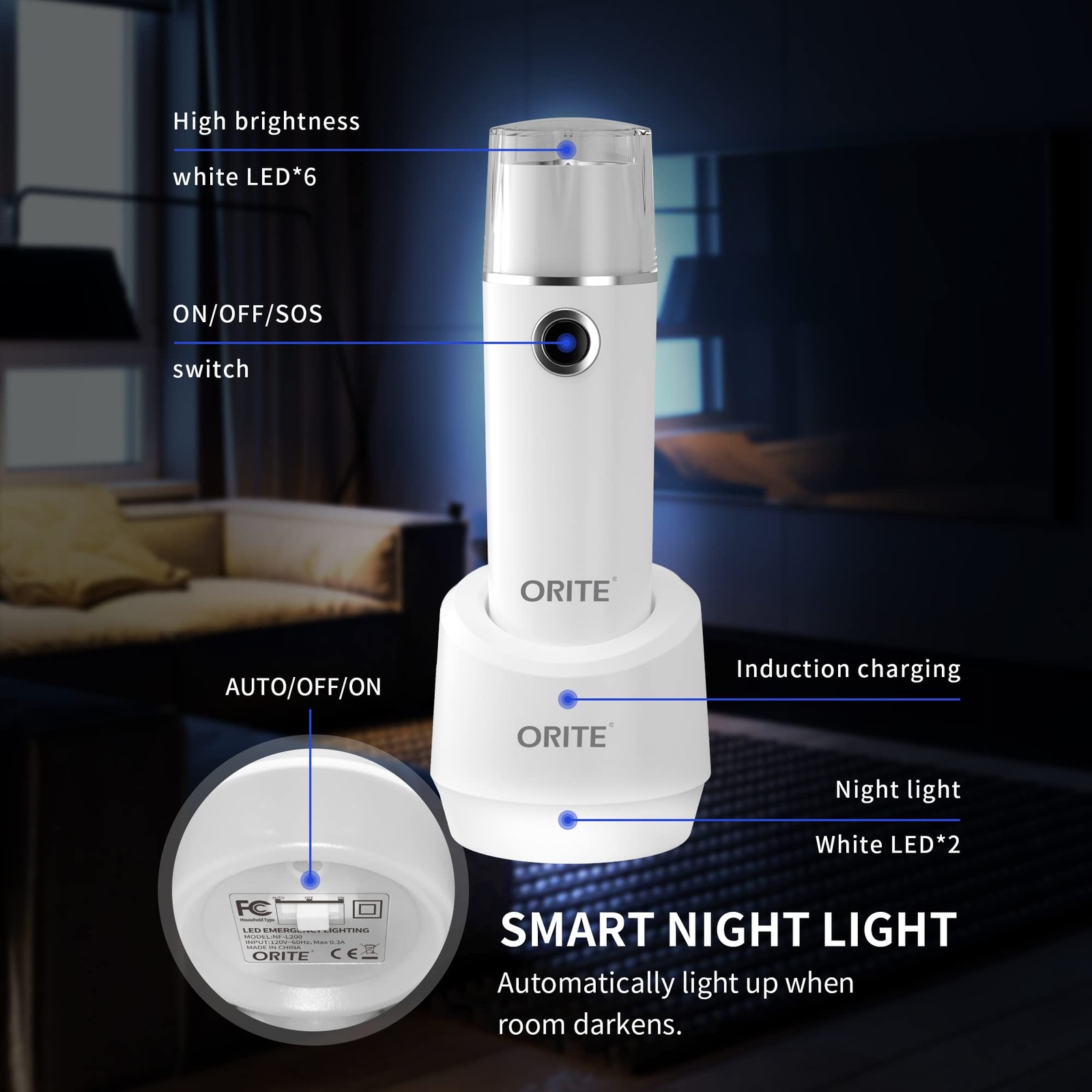 Emergency Flashlights 3-in-1 LED Rechargeable – 7-9 Hours Use for Power Failure