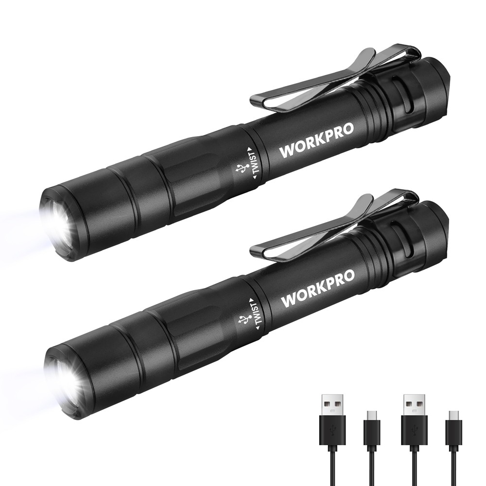 Mini Rechargeable Pen Light Flashlight 2 Packs Pocket Flashlight 2 x USB C Cable
